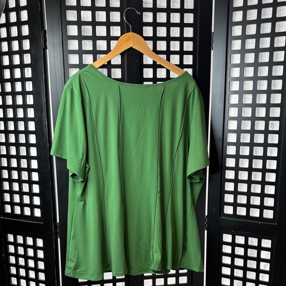 ๐ Ashley Stewart 26/28 Flowy Stretch Crew Neck Green Short Sleeve Top ๐ - Picture 8 of 11